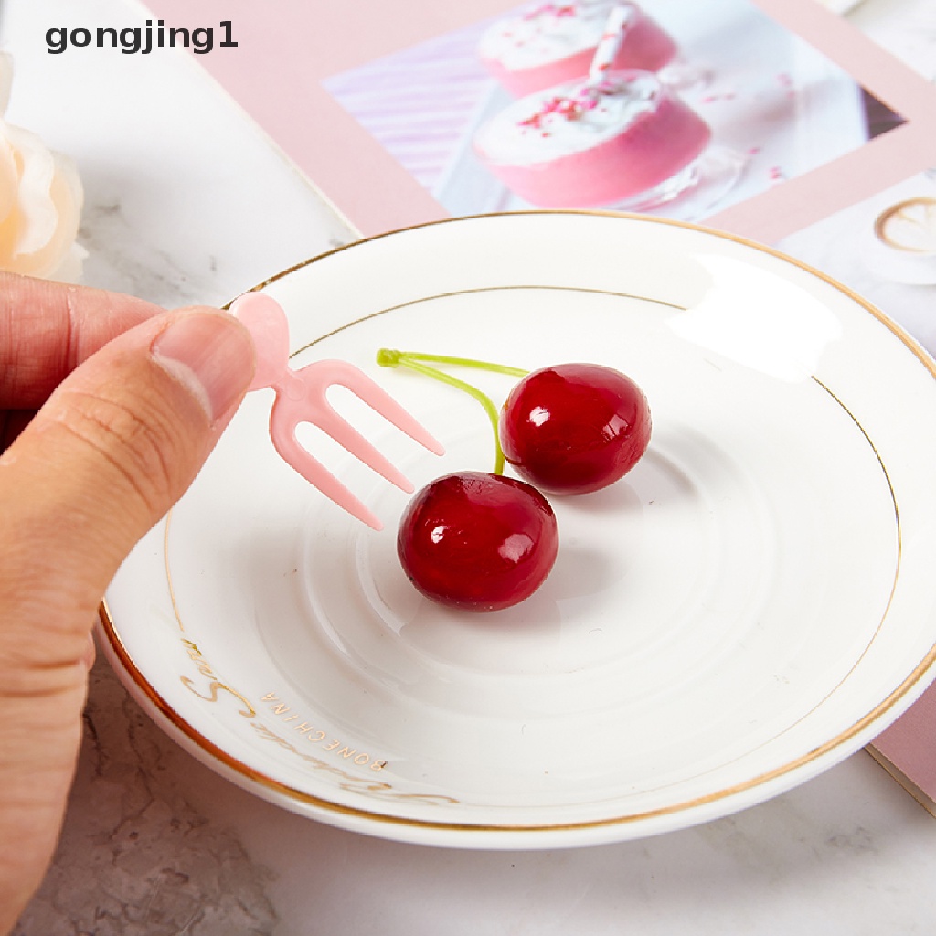 Ggg 6/12PCS Garpu Buah Mini Lucu Makanan Plastik Kartun Anak Kue Buah Tusuk Gigi ID