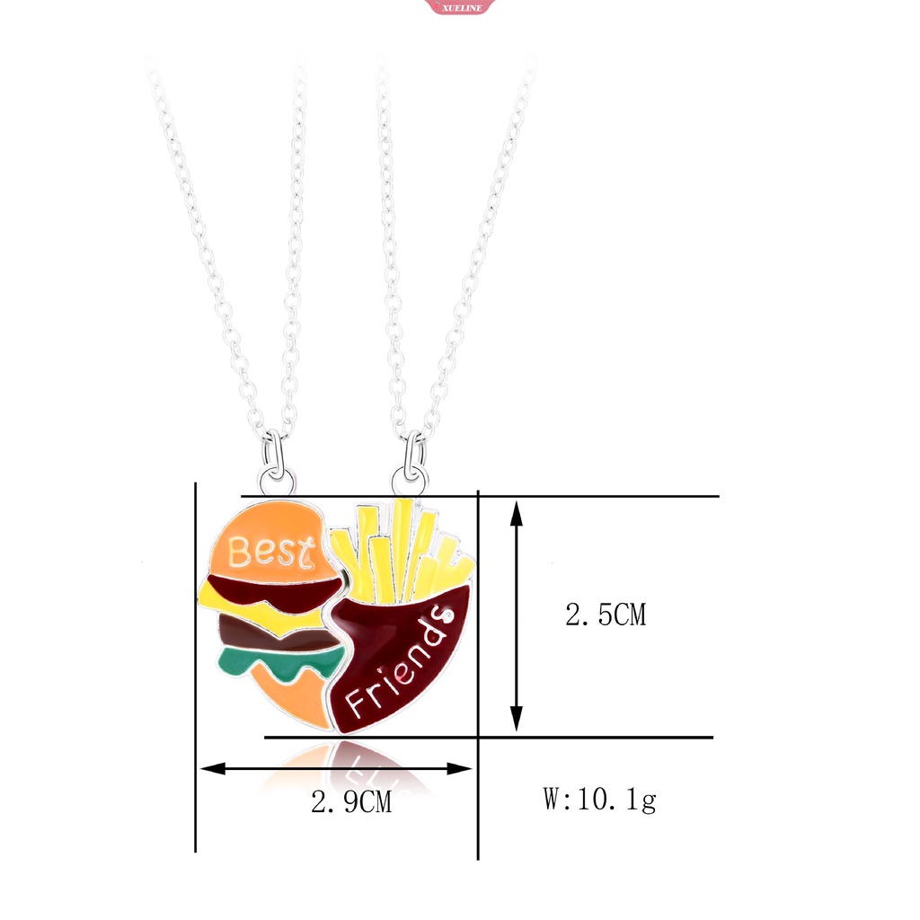 Fashion Baru Perhiasan Kartun Kalung Perhiasan Paduan Tetes Minyak magnet burger Kentang Goreng Teman Kalung set [ZXL]