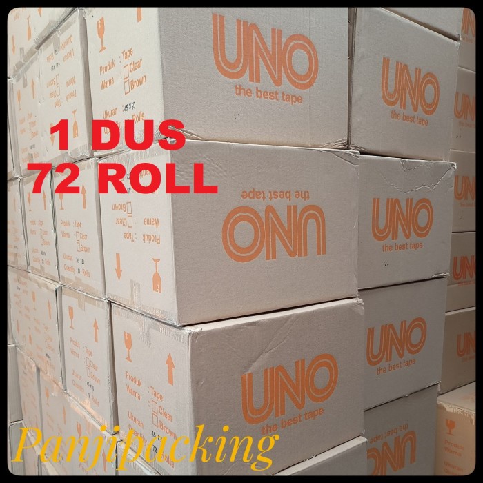 

Lakban Bening Coklat 48mm x 90 Yard 1 Dus isi 72 Roll Uno Solatip Box