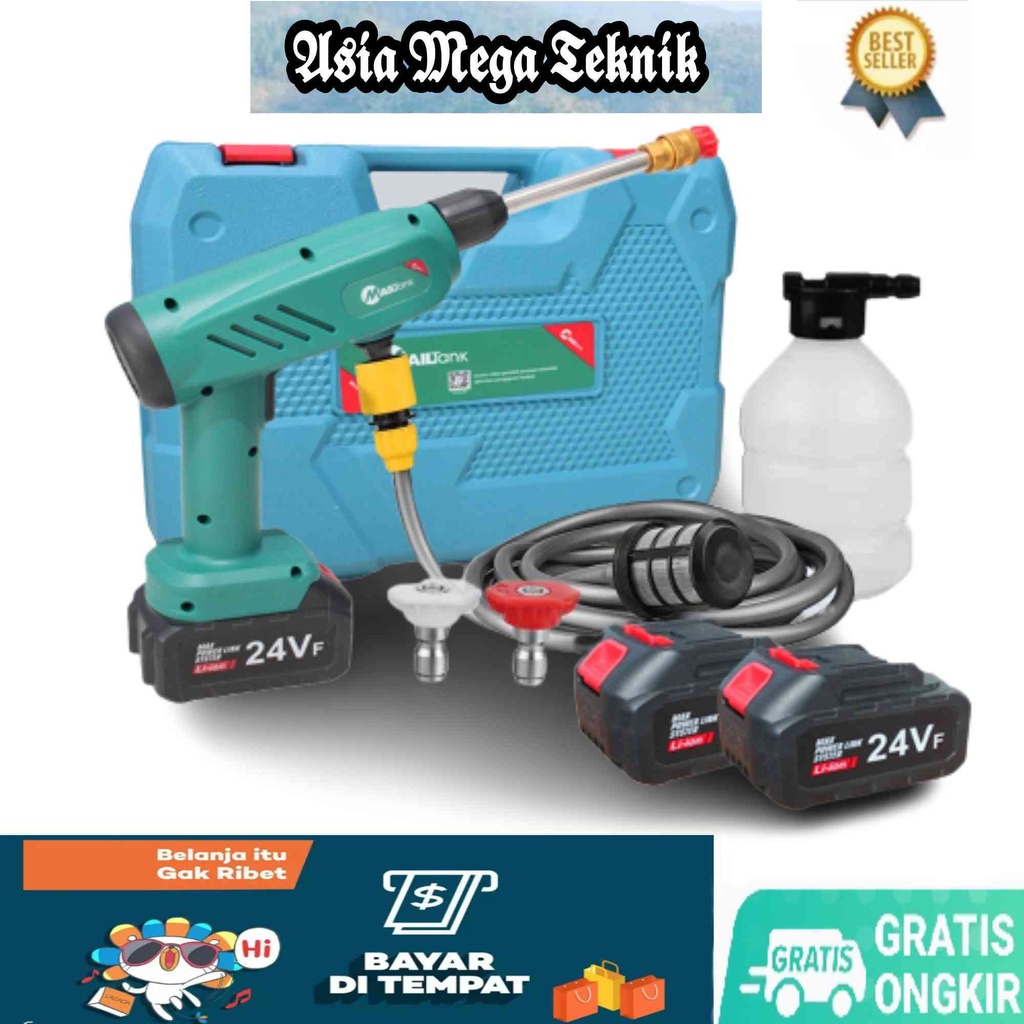 REAL GRATIS ONGKIR MAILTANK 24V Cordless Jet Cleaner 24 Volt Baterai 2 Dengan Koper Exlusive Mesin Cuci Steam motor mobil Ac Baterai Cas Full Set kapasitas -+8000MaH