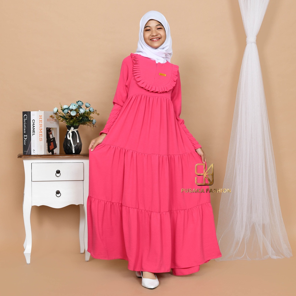 VINA KIDS GAMIS cringkle ANAK perempuan remaja tanggung 9-17 tahun fashion muslim longdress KID girl serut susun modern premium warna putih tulang pink fuchia sage green hitam bata mocca lemon olive broken white gamis putih manasik haji mengaji terbaru