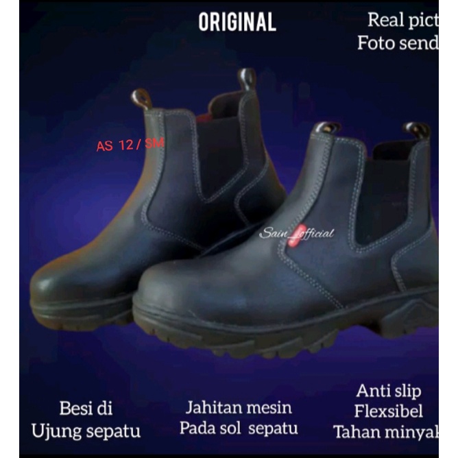 Sepatu Safety Pria Boots Slop Septi Savety Cowok Elastis Slip On Keselamatan Kerja Proyek Pabrik Bengkel Mekanik Kulit Impor Ujung Besi berkualitas