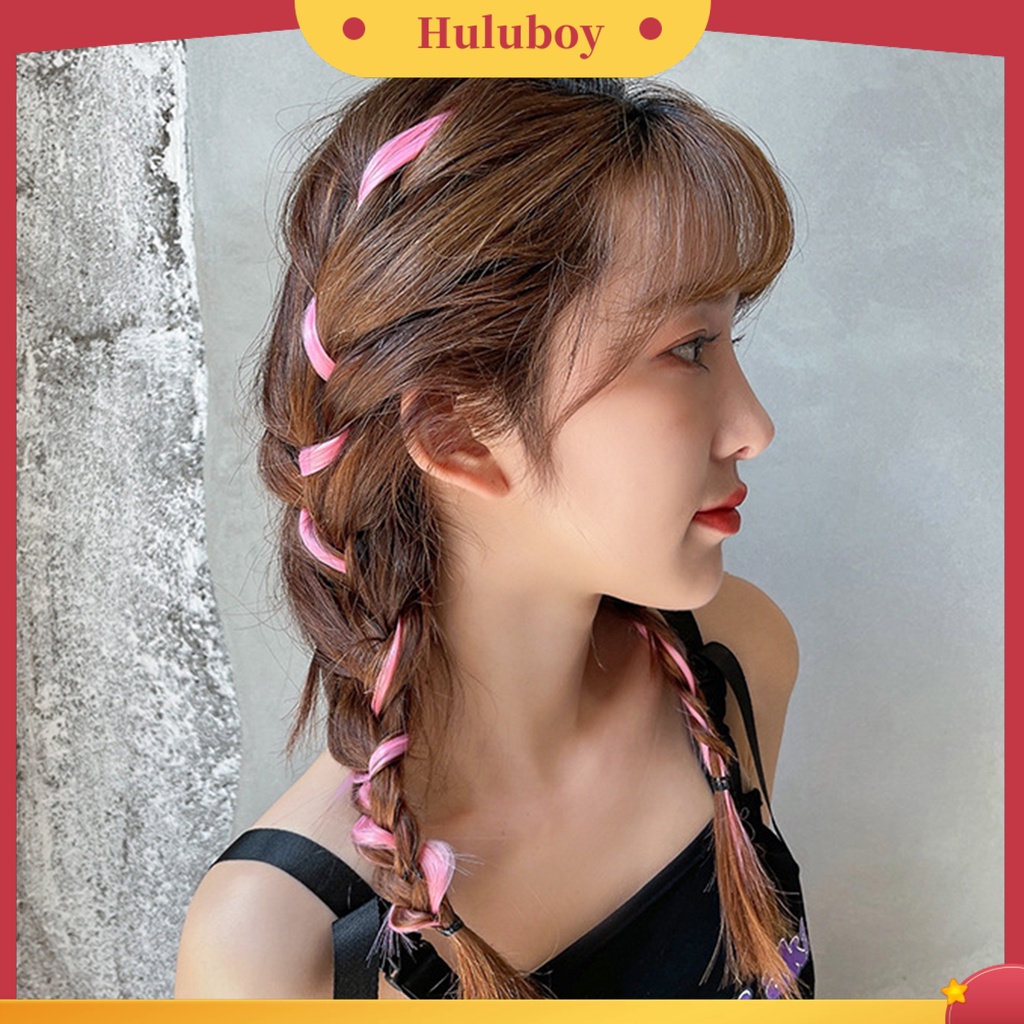 Rambut Palsu Extension Highlight Model Lurus Bahan Serat Buatan Warna-Warni Dengan Klip Untuk Wanita