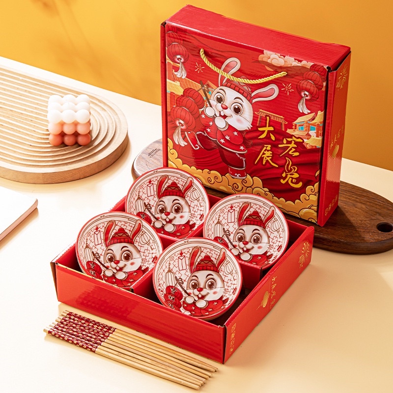 Mangkuk Hampers Imlek 2023 hadiah mangkok shio rabbit kelinci bowl gift tahun baru china CNY ide pasangan keluarga couple