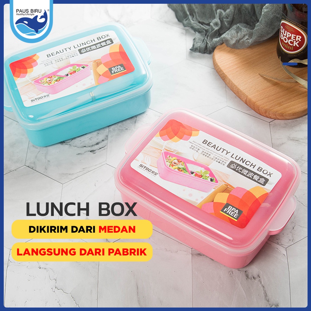 Jual Lunch Box Portable 2 Warna Dengan Set Sendok Siap Pakai | Kotak ...