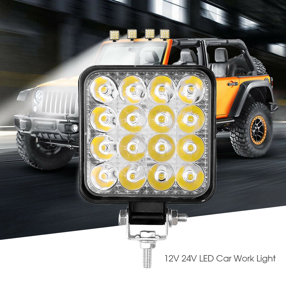 Lampu LED Sorot Tembak Worklight Mobil Motor 48 Watt 16 Titik Mata 48Watt Offroad 48W W48 12 - 24 V Kotak