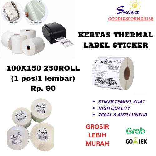 

100X150 - 250ROLL KERTAS TERMAL LABEL STIKER ONLINE SHOP KERTAS PRINT TEBAL LEM KENCANG