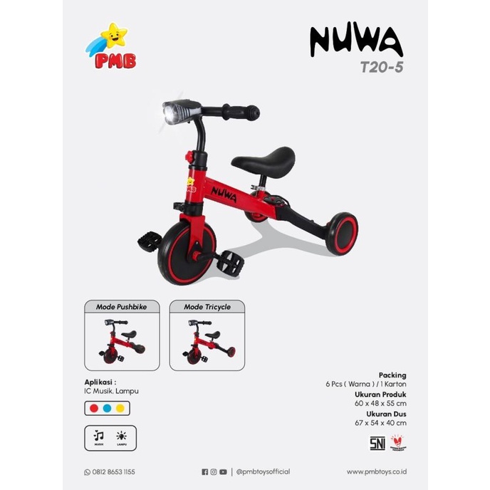 Tricycle Nuwa T20-5 Pmb T 20-5 Balance Push Bike Sepeda Anak Roda Tiga #Original