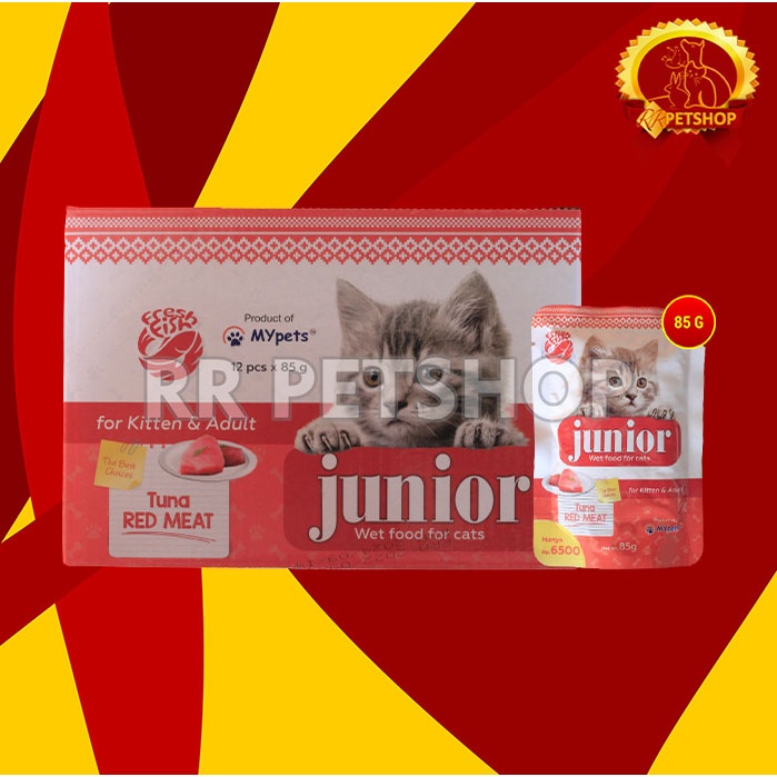 Makanan Kucing Junior Wet Food Pouch 85 Gram Grosir Dus isi 12 Pcs