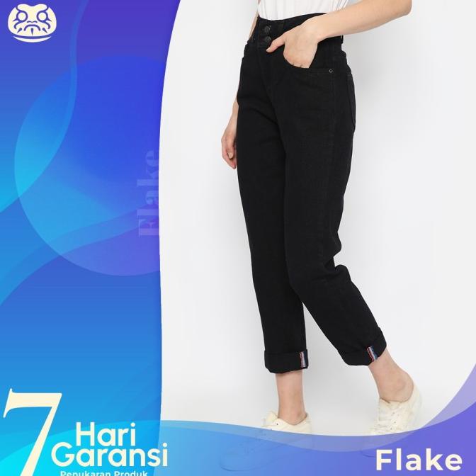 Nuber Flake Celana Panjang Wanita Jeans Highwaist Boyfriend Black