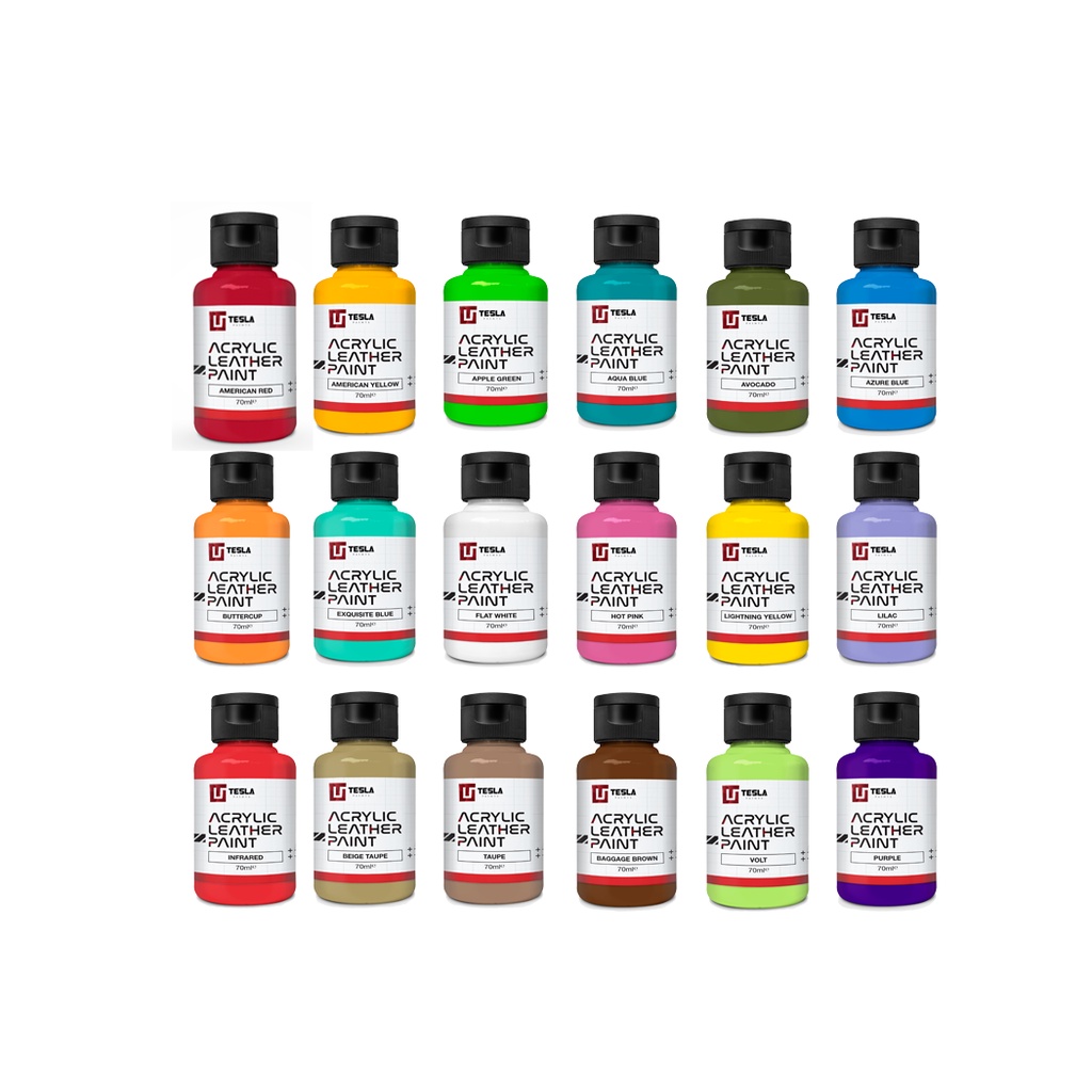 

Tesla Acrylic Leather Paint @70ml Part 3 /Cat Sepatu, Canvas, Suede, Cat Kulit, Cat Tas, Dompet Leather Paint Untuk Bahan Sintesis