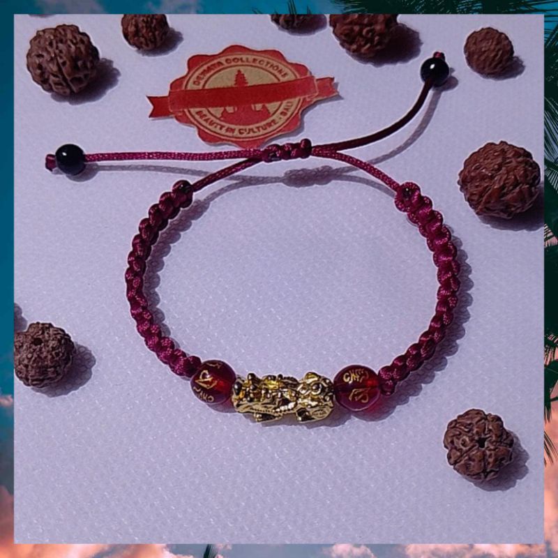 Gelang Pixiu Naga Mas Batu Mantra Tibet /Gelang Naga Mas 24K