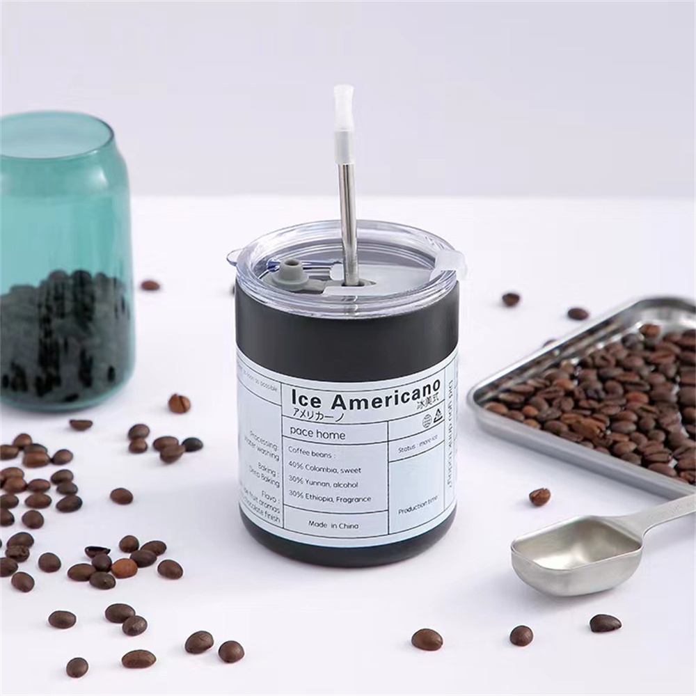 ღ Kopi Amerika Straw Cup Double-Layer Stainless Steel Mug Tahan Karat Sederhana Fashion Es Kopi Mug Dapat Digunakan Kembali bisnis Botol Air untuk Teman Hadiah