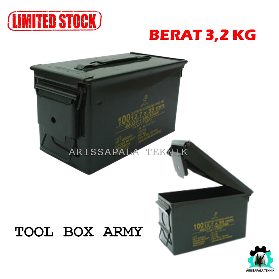 Tool Box Besi Kotak Perkakas Box Peluru Army Pindad Tempat Penyimpanan Alat  PROMO