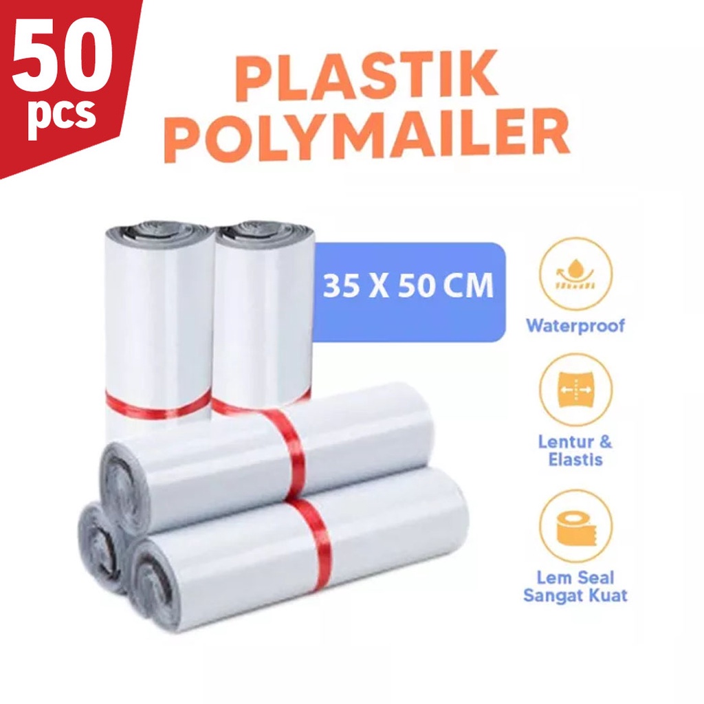 [ Isi 100pcs ] Polymailer Plastik Packing Putih 35X50CM Dengan Lem Perekat Anti Plong Termurah