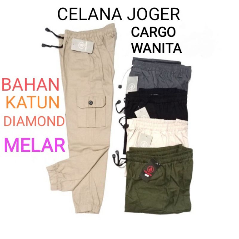 Celana Jogger Wanita Standar Jumbo Melar Cargo Joger Chinos Bahan Katun Twiil Tebal Kerja Kantor