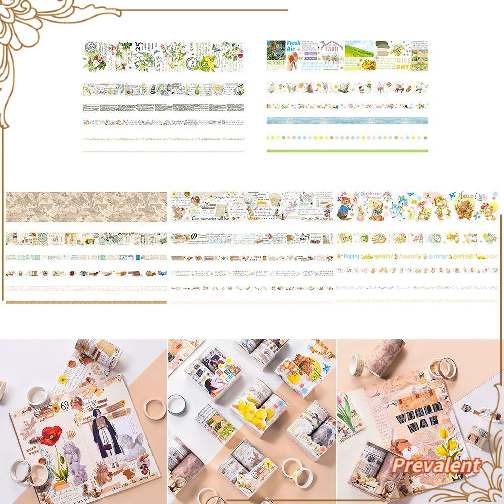 Preva 6roll/Set Washi Tape Simple Hand Akun Vintage Dekorasi DIY Stiker