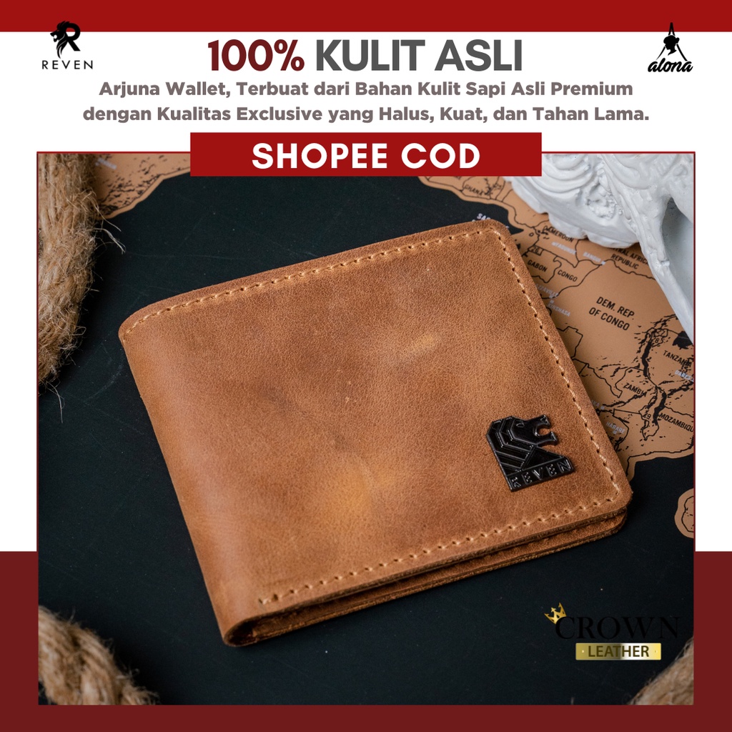 Dompet Pria Cowok Bahan Kulit Sapi Asli 100% Original Crazy Horse ARJUNA WALLET Fashion Kekinian Trendy by Crown Leather CrownLeather Store
