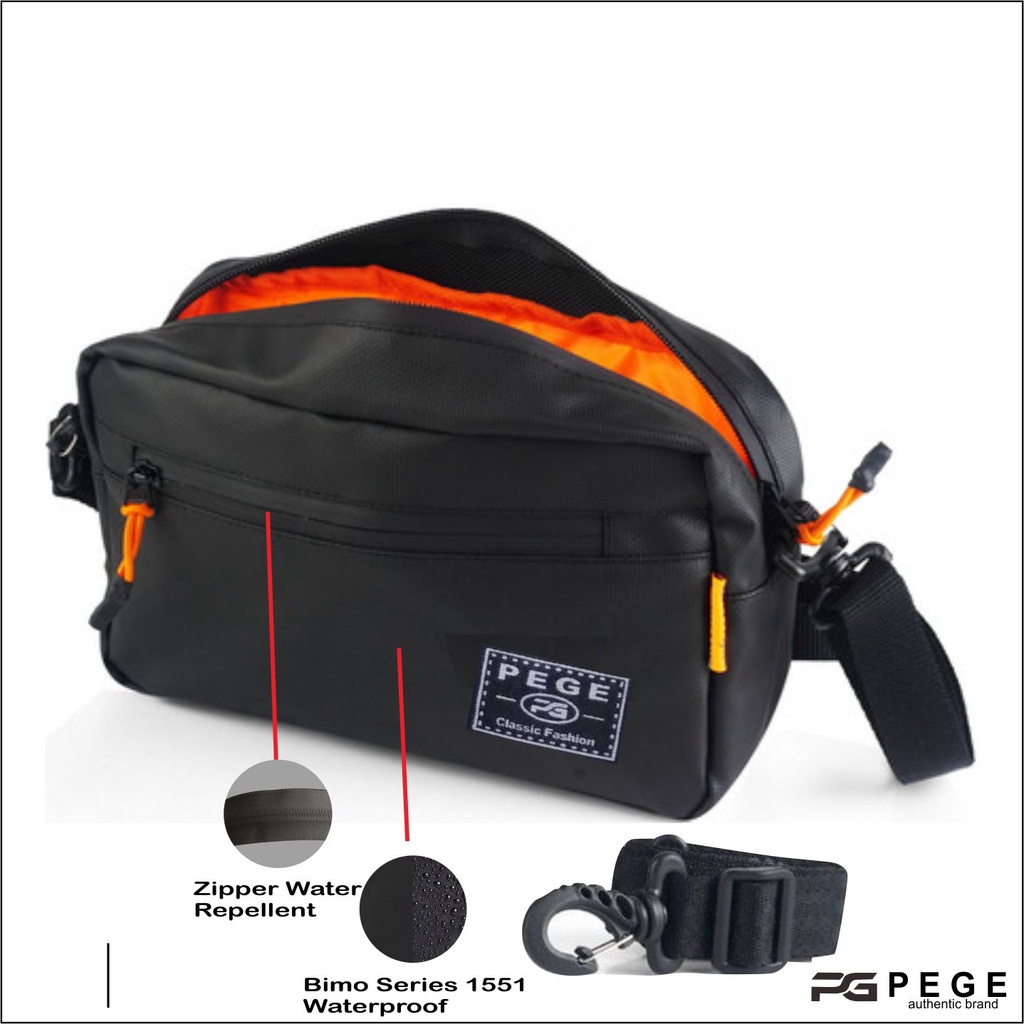 Tas Selempang Waterproof PEGE Vernon Model Polo Hitam Casual - PG 8943