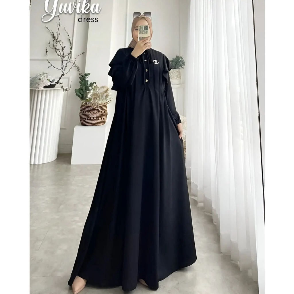 Dress Muslim Terbaru Yuvika Gamis Pesta Polos Busui Friendly Pakaian Wanita Muslimah Kekinian Busana