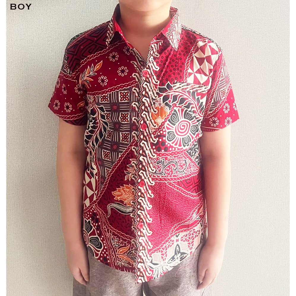 Evercloth Anne / Boy Kemeja Batik Anak Lengan Pendek Baju Couple Family Keluarga Kids