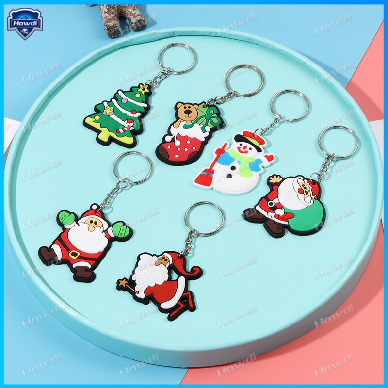 Gantungan Kunci Kartun Santa Claus Kartun Hadiah Natal Pvc Lembut Keychain Christmas Tree