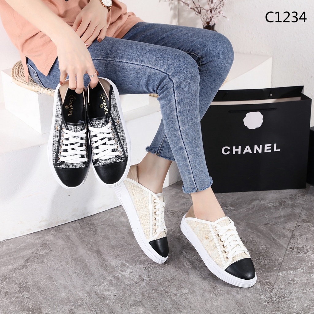 CH  Tweed &amp; Leather Women Shoes#C1234