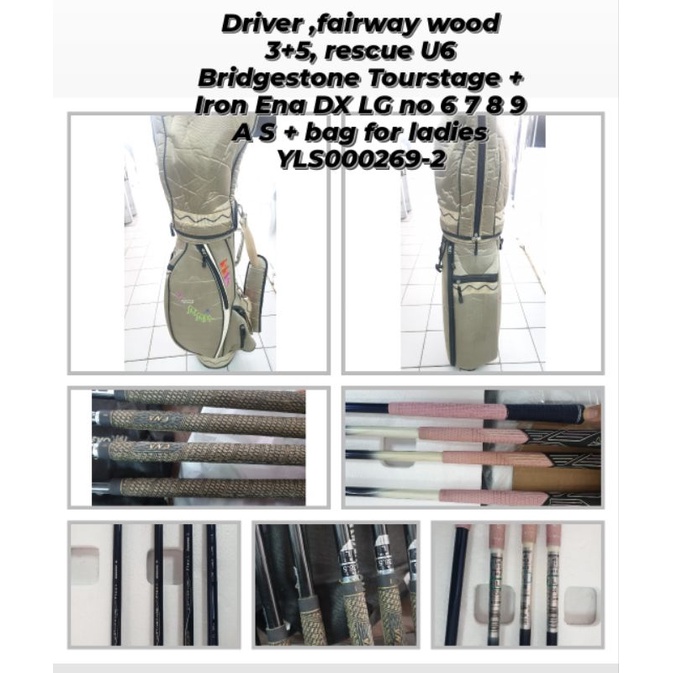 Stik golf Driver ,fairway wood 3+5, rescue U6 Bridgestone Tourstage Iron Ena DX LG no 6 7 8 9 A S Bag for ladies Bekas second