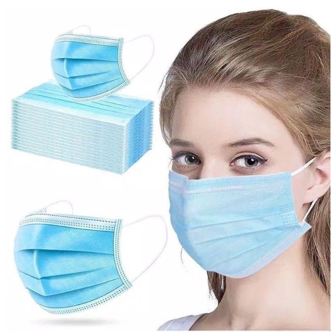 MASKER 3PLY ISI 10 WARNA HITAM PUTIH MIX WARNA BIRU