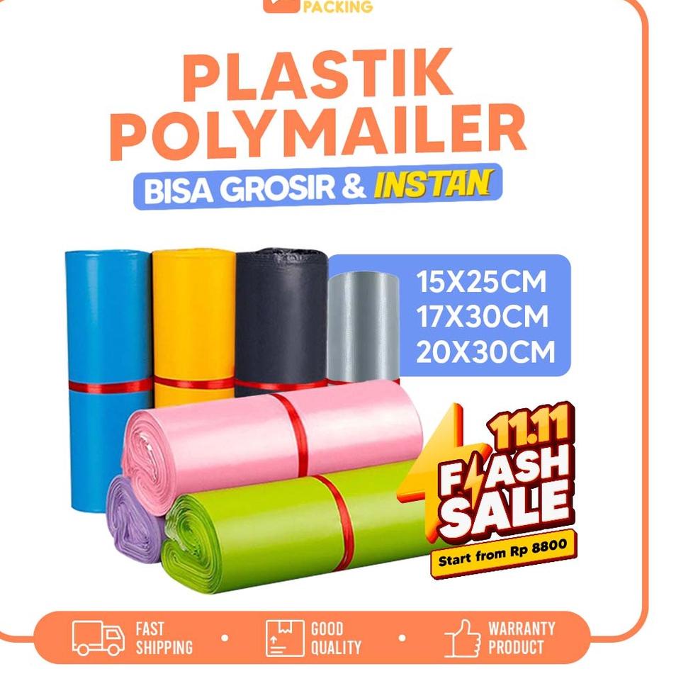 

▲ PLASTIK PACKING POLYMAILER IMPORT 15X25 CM, 17x30 CM & 20x30 CM BERWARNA ISI 100 LEMBAR TEBAL 100% BERKUALITAS KING PACKING ↣