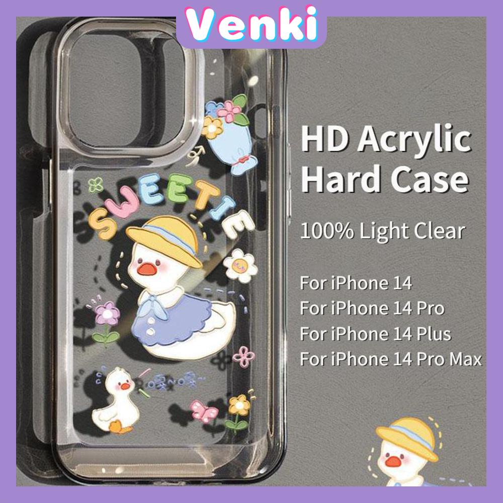 iPhone Case High Quality HD Transparent Acrylic Hard Case Cartoon Cute Duck Metal Button Camera Protection Shockproof Compatible For iPhone 14 13 12 11 Pro Pro Max 7 8 Plus XR