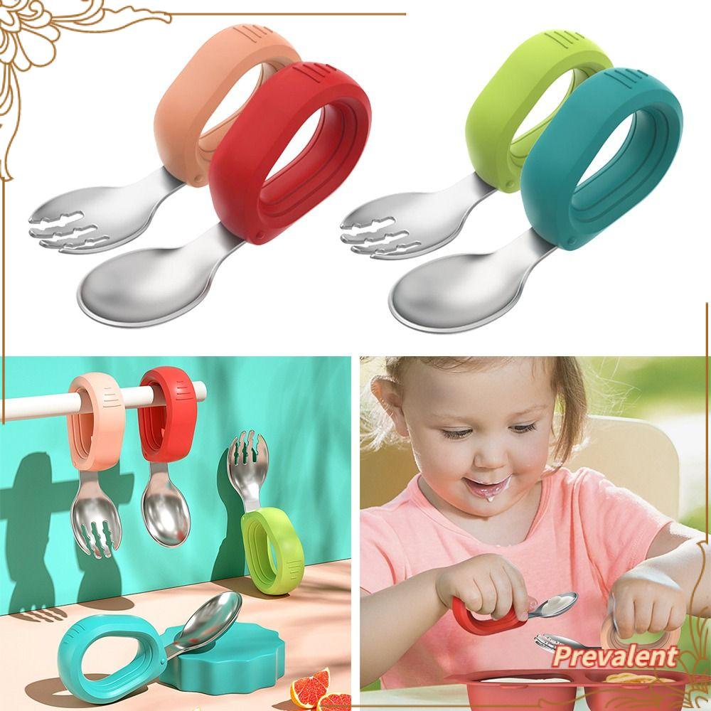 Preva Anak Peralatan Makan Silikon Bayi Gadget Makan Garpu Sendok Pendek Garpu Set