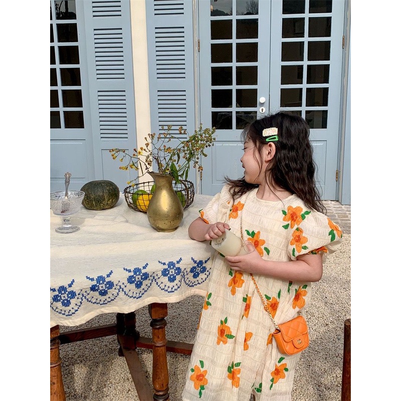 Dress Anak Perempuan Fashion Import - Motif Flower Orens Hijau