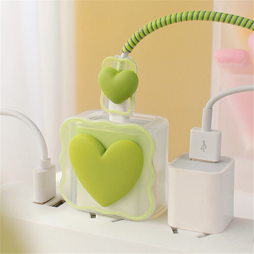 1set Casing Pelindung Kabel Data Jantung Cocok Untuk Apple 18W /20w Charging Head Silikon Lembut