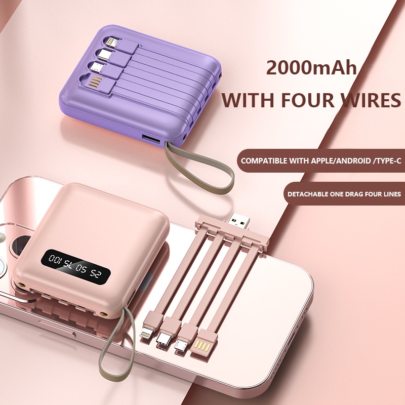 FLASH SALE!! Power Bank Mini 4In1 Dengan Mode Fast Charging 2.4 A/Pengisi Daya HP Mini Dengan Type C Micro LED Display