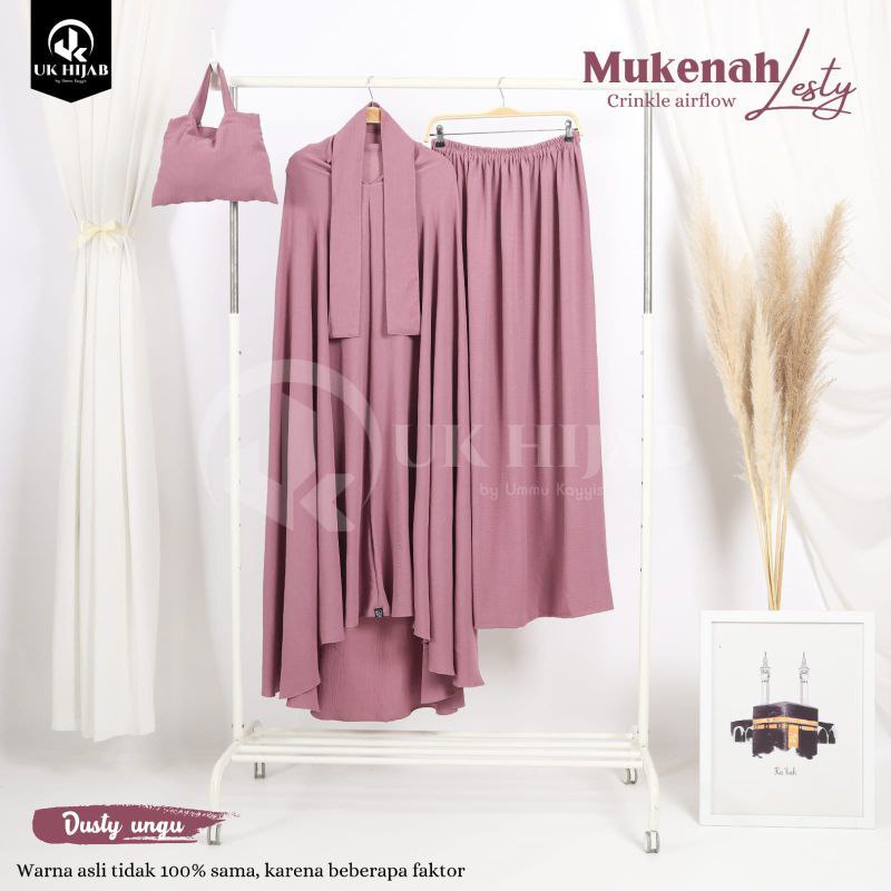 Lesty One Set Mukena Dewasa Crinkle Airflow Premium Mukena polos Traveling Umroh Pakaian Sholat Wanita Kekinian