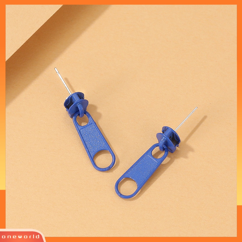 [WONE] 1pasang Anting Tusuk Bentuk Ritsleting Perhiasan Lapis Kartun Warna Permen Ear Studs Untuk Pesta