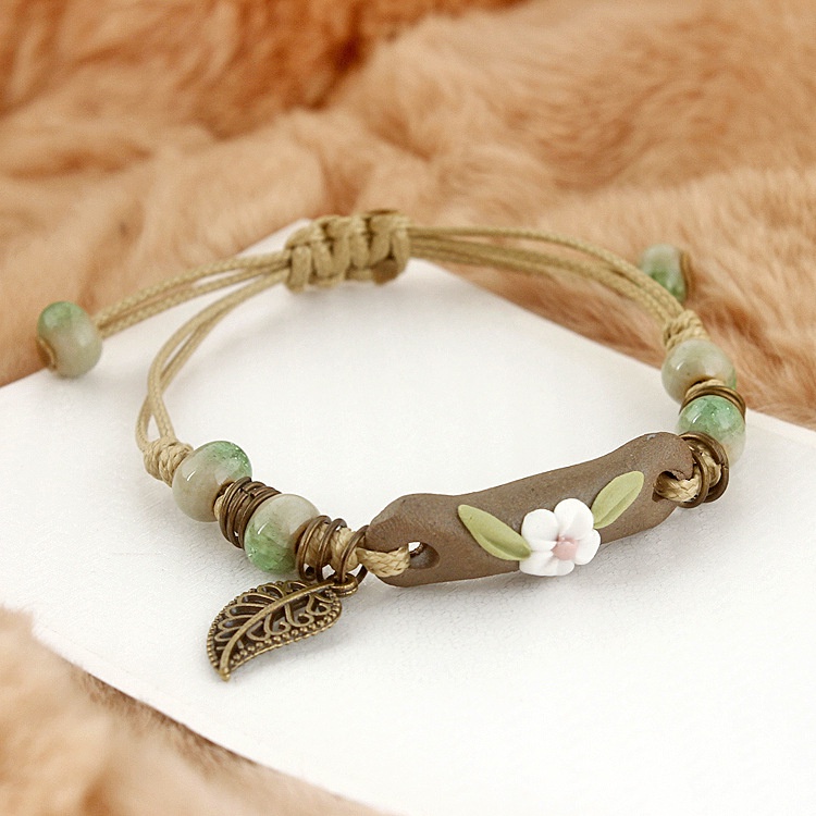 S177 Gelang Tangan Adjustable Daun Geometris Segar Kecil Sederhana