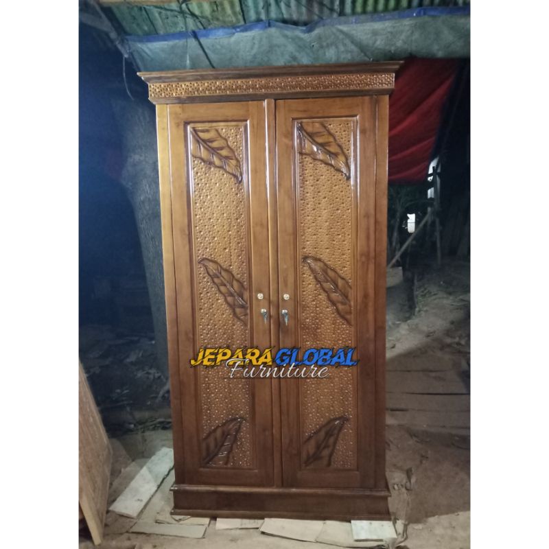 Lemari pakaian jati pintu 2 daun ceplok ( lemari baju jati, lemari pakaian minimalis,lemari ukir)