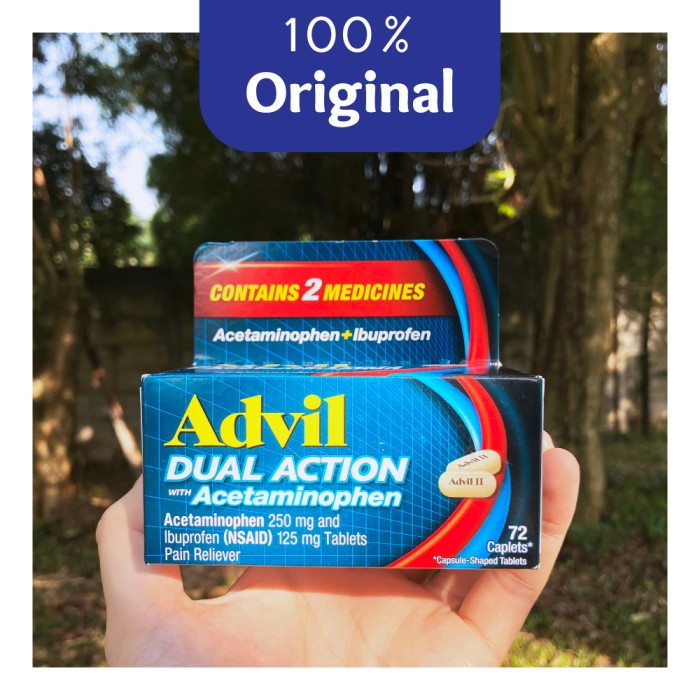 Advil Dual Action 72 Caplets @275mg - Acetaminophen + Ibuprofen