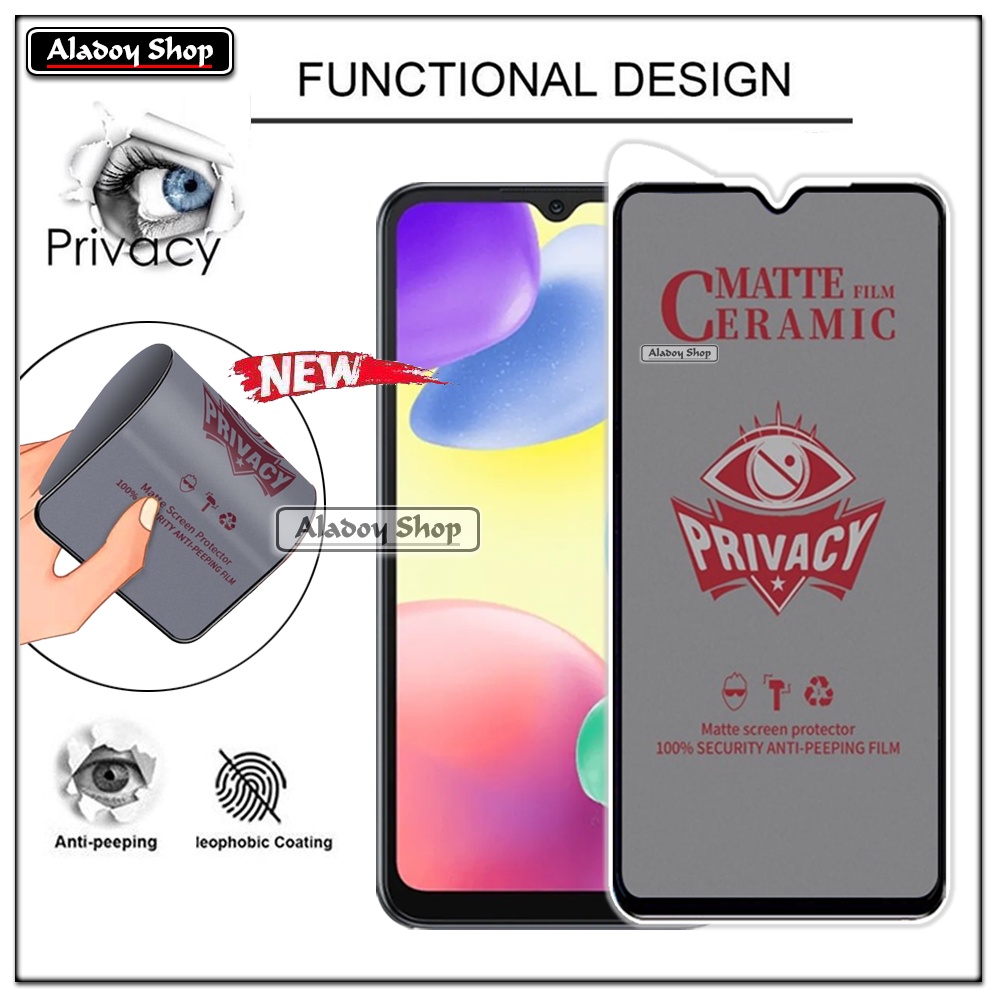 Tempered Glass Anti SPY Xiaomi Redmi 10A Anti Gores Privacy + Tempered Glass kamera dan Skin Carbon