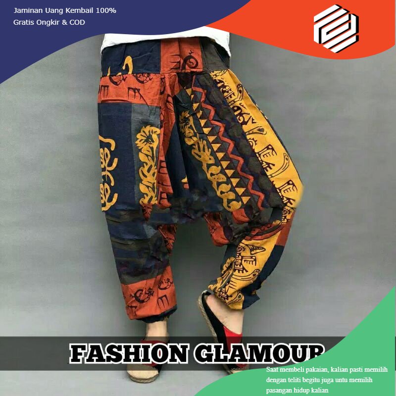 CELANA HAREM PRIA JEPANG RETRO HARAJUKU ETNIK BIG OVER SIZE SIRWAL OUTER FULLPRINTING