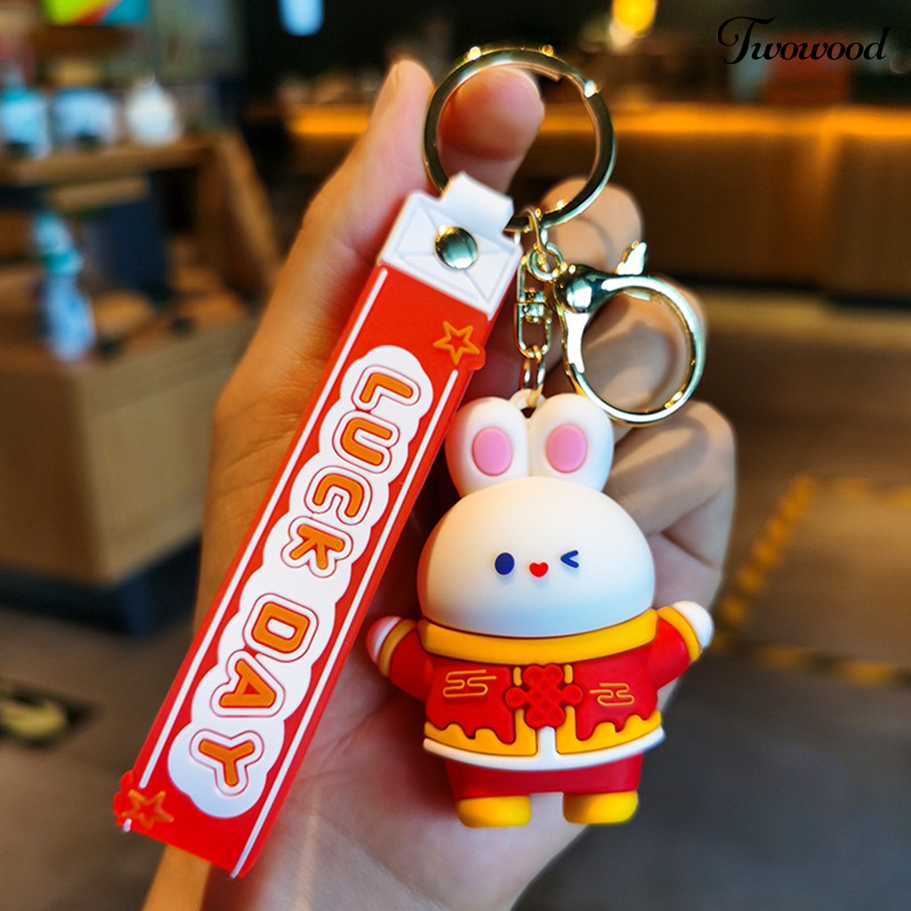 Twowood Rabbit Gantungan Kunci Serbaguna Bentuk Kartun Hewan Tiga Dimensi Warna-Warni Hias Hadiah Lucu Bunny Key Ring Mahasiswa Tas Sekolah Liontin Aksesori Busana