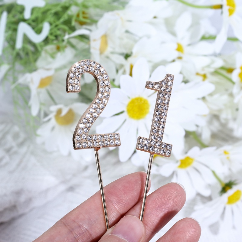 [Harga Grosir] Muffin Es Krim Ornamen Dessert Halus Dekorasi Aksesoris 0-9 Angka Topper Kue Tongkat Emas Berlian Imitasi Digit Insert Card Untuk Ulang Tahun Pernikahan Anniversary