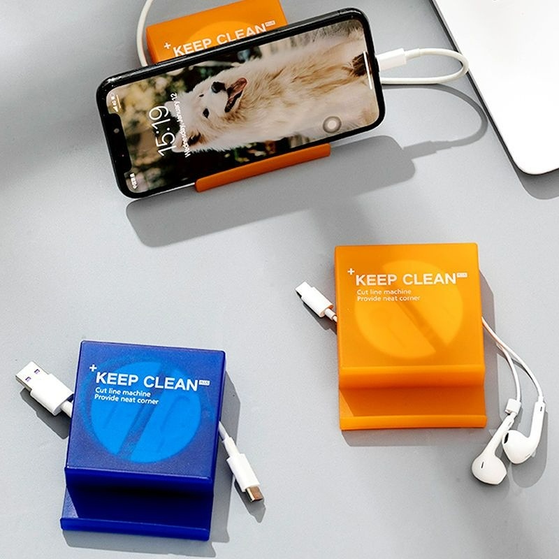 Rotatable Earphone Winder Kabel Charger Kawat Kotak Penyimpanan USB Cord Organizer Adjustsble Cables Winder Kotak Kabel Polipropilena Dengan Stand Square