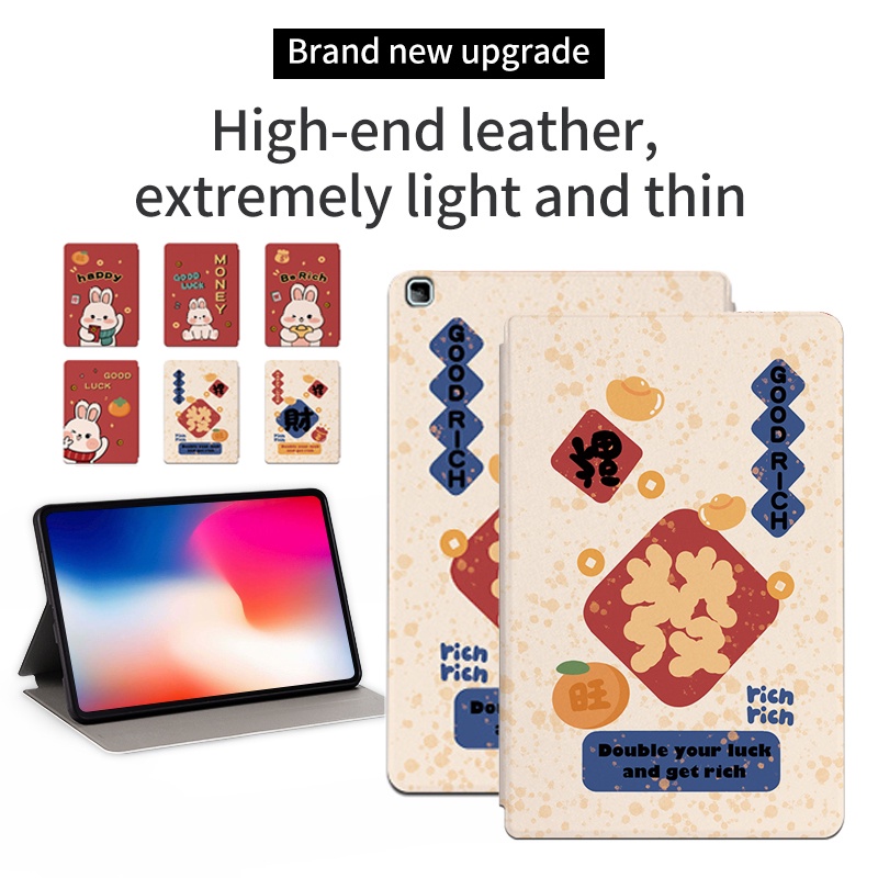 Untuk Samsung Galaxy Tab A7 10.4 (2022/2020) SM-T509 SM-T500 SM-T505 SM-T505N Tablet Case Fashion NewYear Festival Pola Kelinci Lucu Stand Flip Cover Pelindung