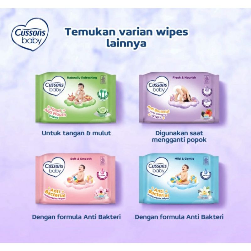 CUSSONS BABY WIPES TISSUE BASAH BAYI ISI 50 SHEETS ( BELI 1 GRATIS 1 BENDIT ) MILD GENTLE, FRESH NOU