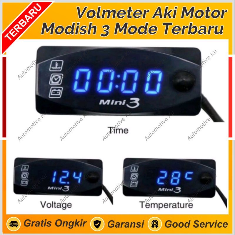 VOLTMETER MODISH DIGITAL WATERPROOF MULTIFUNGSI 12V DC: PENGUKUR SUPLAY ARUS ADAPTOR PENGUKUR TEGANG