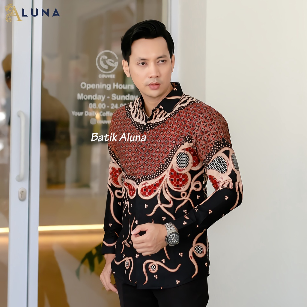 Baju Batik Pria Cowok Lengan Panjang Slimfit Atasan Batik Premium Pria Cowok Batik Pekalongan Kekinian Original Modern Seragam Kantor Jumbo SBA 06