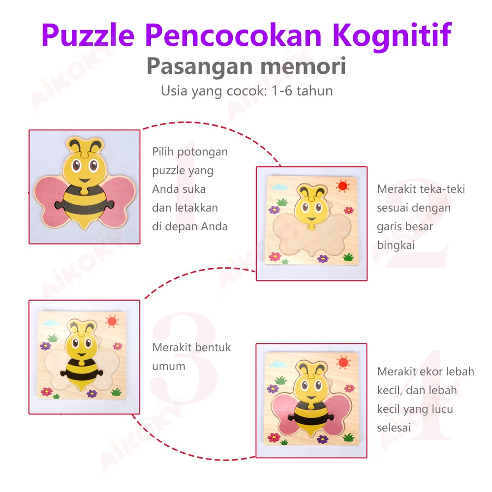 Aikoky Puzzle kayu hewan wooden puzzle transportasi mainan edukasi anak